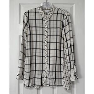 J Jill Women's Button Up Tattersall Plaid Tunic Top Size Medium